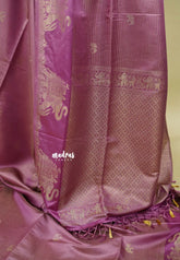 Onion Pink  - Sri valli pure satin silk with vairaoosi full weaving and elephant border